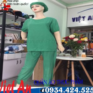 Đồng Phục Công Nhân Thực Phẩm Màu Xanh Lá Đậm Tay Ngắn 