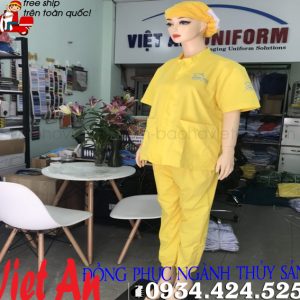 Quần Áo Công Nhân Thủy Sản Vải Kaki  Tay Ngắn Màu Vàng Đậm
