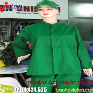 Đồng Phục Công Nhân Thực Phẩm Màu Xanh Két Tay  Dài Vải Kaki