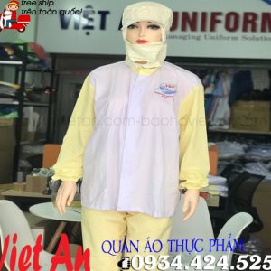 Quần Áo Công Nhân Thực Phẩm Màu Trắng Phối Vàng Dài Tay