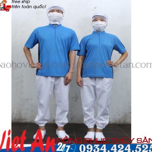 Đồng Phục Thủy Sản Chế Biến Xử Lý Màu Xanh Ngắn Tay Biển
