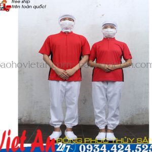 Đồng Phục Thủy Sản Chế Biến Xử Lý Màu Đỏ Ngắn Tay