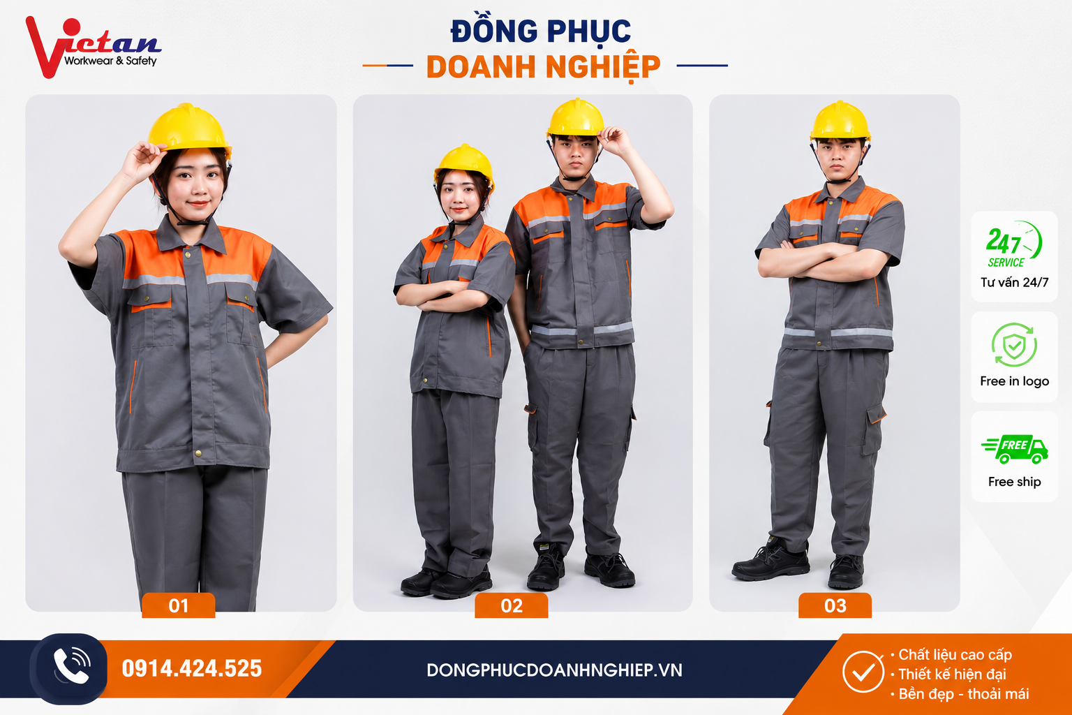 Quần áo bảo hộ công nhân Việt An dành cho công trình, nhà máy và xưởng sản xuất. Nhận may theo yêu cầu, đa dạng mẫu mã, màu sắc, chất liệu và in thêu logo.