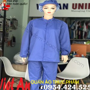 Đồng Phục Thực Phẩm Vải Kaki NTT 65/35 Màu Xanh Biển Dài Tay