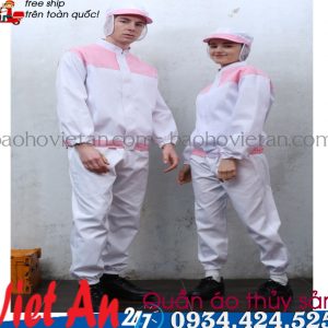 Quần Áo Kho Lạnh Thủy Sản Màu Trắng Phối Hồng  VA11
