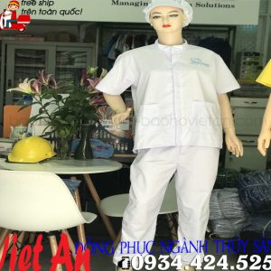 Quần Áo Công Nhân Thủy Sản Vải Kaki Tay Ngắn Màu Trắng