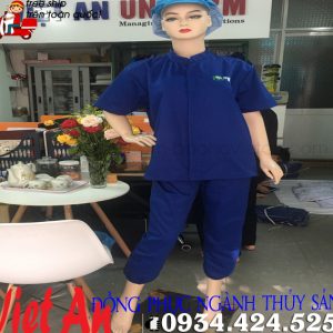 Quần Áo Công Nhân Thủy Sản Vải Silk Tay Ngắn Màu Xanh Bích Đậm