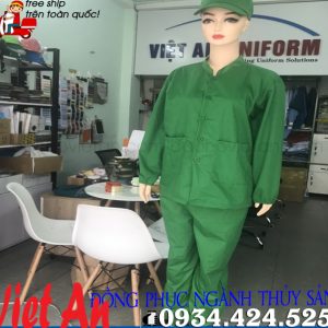 Quần Áo Công Nhân Thủy Sản Vải Kaki  Tay Dài Màu Xanh Két