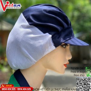 Nón Thực Phẩm Xếp Ly Kaki Màu Xanh Đen VAXL-07