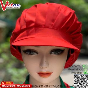 Nón Thực Phẩm Xếp Ly Kaki Màu Đỏ VAXL-08