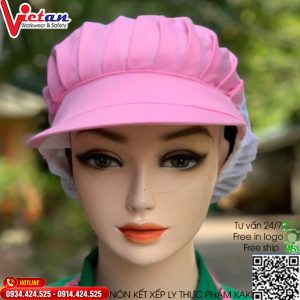 Nón Thực Phẩm Xếp Ly Kaki Màu Hồng VAXL-10