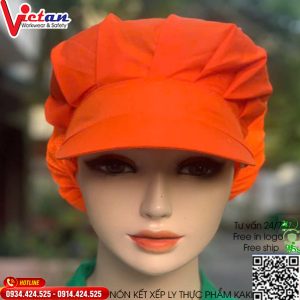 Nón Thực Phẩm Xếp Ly Kaki Màu Cam VAXL-09