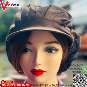 Nón Thực Phẩm Xếp Ly Kaki Màu Nâu VAXL-11